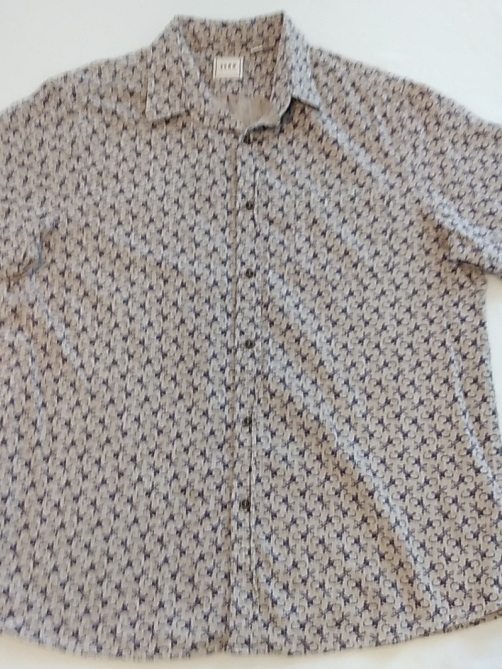 Men's Size L Gecko, Lizards Printed Button-Up Camp Shirt Granola/Navy Southwest